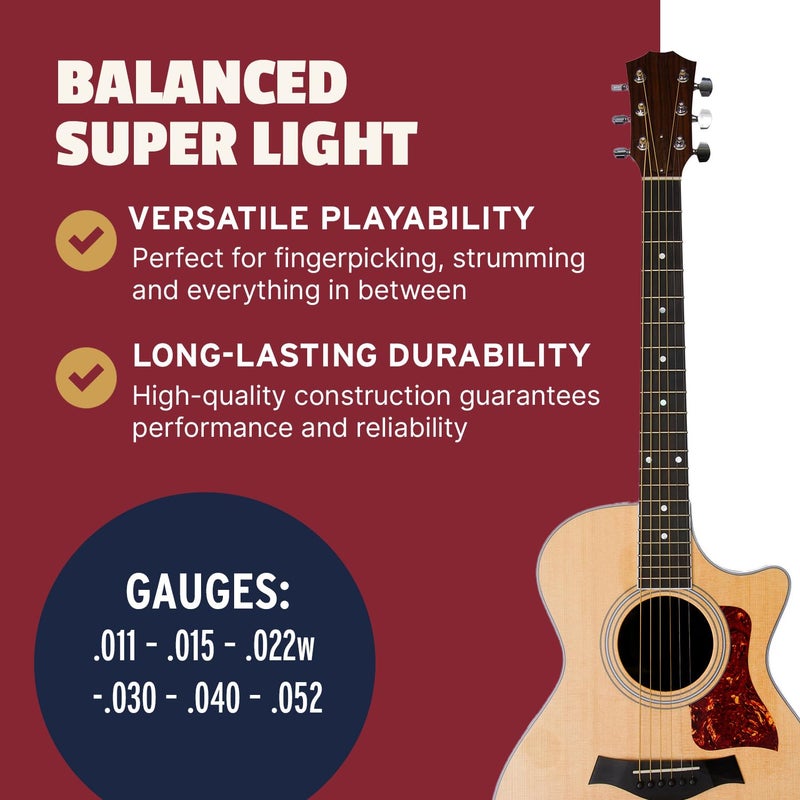 Stringjoy NB1152 Naturals Phosphor Bronze Acoustic Guitar Strings, 11-52 Durable Super light Gauge Acoustic Guitar Strings, Premium Guitar Strings Acoustic 6 String Set for Clear Tones - Image 4